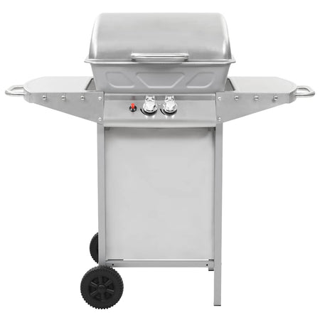Barbecue a Gas GPL con Griglia 2 Fornelli Argento Acciaio Inox e 2 Ruote