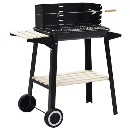 Barbecue in Acciaio Mobile a Carbonella con Ruote Braciere 55x33 cm Nero