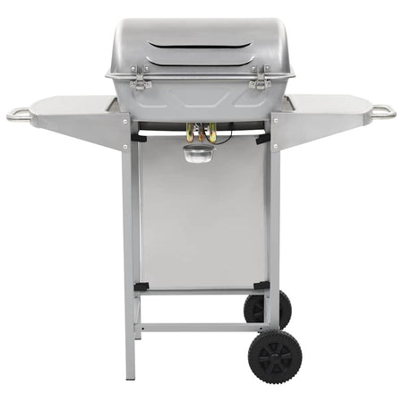 Barbecue a Gas GPL con Griglia 2 Fornelli Argento Acciaio Inox e 2 Ruote