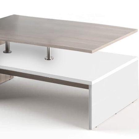 Tavolino Soggiorno 90x59.5x42cm Design Moderno Legno MDF 2 Ripiani Bianco Quercia