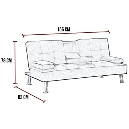 Divano 3Posti Letto Click Clack in Tessuto Grigio 156x82 H 78 cm con Cuscini