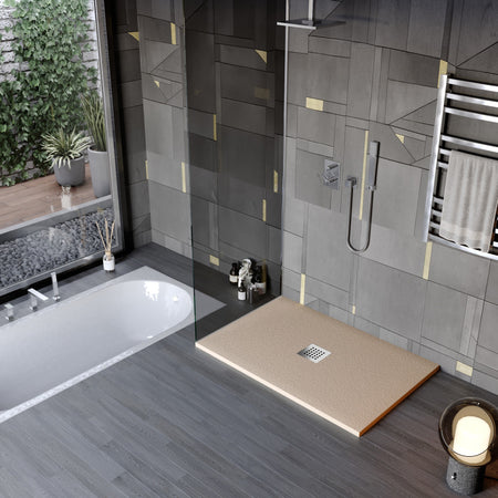 Piatto doccia in marmo resina effetto pietra con foro centrale Tortora Chic