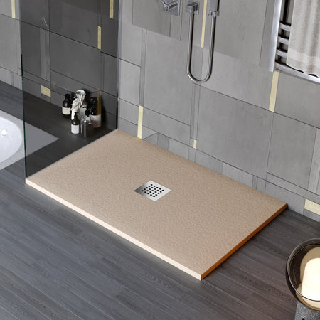 Piatto doccia in marmo resina effetto pietra con foro centrale Tortora Chic