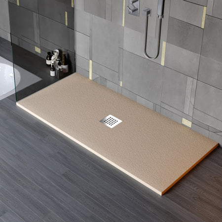 Piatto doccia in marmo resina effetto pietra con foro centrale Tortora Chic