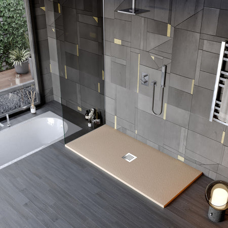 Piatto doccia in marmo resina effetto pietra con foro centrale Tortora Chic