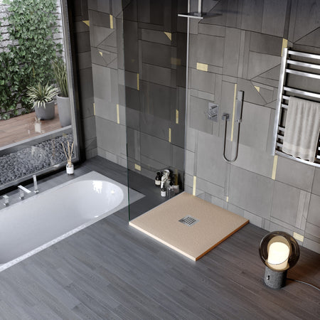 Piatto doccia in marmo resina effetto pietra con foro centrale Tortora Chic