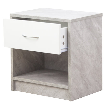 Comodino Bicolore 1 Cassetto e Ripiano Inferiore Design Moderno H41cm Bianco Cemento