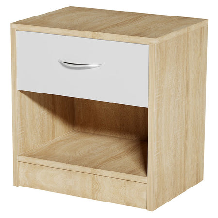 Comodino Bicolore 1 Cassetto e Ripiano Inferiore Design Moderno H41cm Bianco Quercia