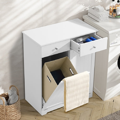 Mobiletto da Bagno 2Cassetti 2Portabiancheria Integrati 70x38 H 90cm Legno Bianco