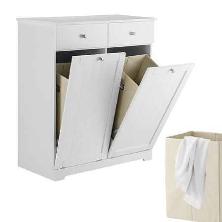Mobiletto da Bagno 2Cassetti 2Portabiancheria Integrati 70x38 H 90cm Legno Bianco