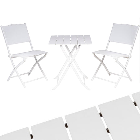 Set Tavolo Pieghevole con 2 Sedie Bianco Arredo Esterno Giardino Acciaio PE