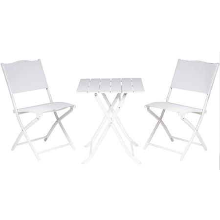 Set Tavolo Pieghevole con 2 Sedie Bianco Arredo Esterno Giardino Acciaio PE