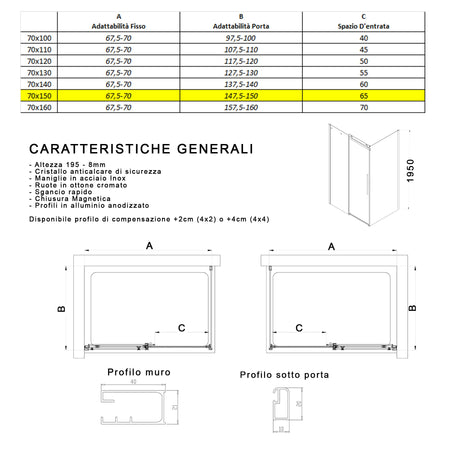 Box Doccia due lati Trasparente anticalcare porta scorrevole H195 8mm EUCLIDE