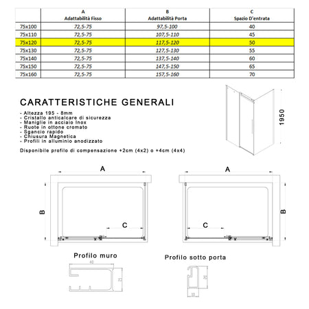 Box Doccia due lati Trasparente anticalcare porta scorrevole H195 8mm EUCLIDE