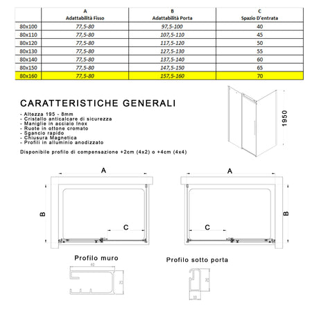 Box Doccia due lati Trasparente anticalcare porta scorrevole H195 8mm EUCLIDE