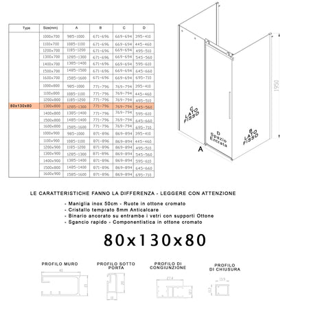 Box Doccia tre lati porta scorrevole trasparente H195cm 8mm anticalcare Euclide