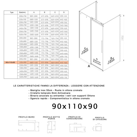 Box Doccia tre lati porta scorrevole trasparente H195cm 8mm anticalcare Euclide