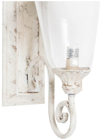 Biscottini Lampada applique a muro elettrificata in ferro battuto finitura bianca anticata L28xPR20xH54,5 cm