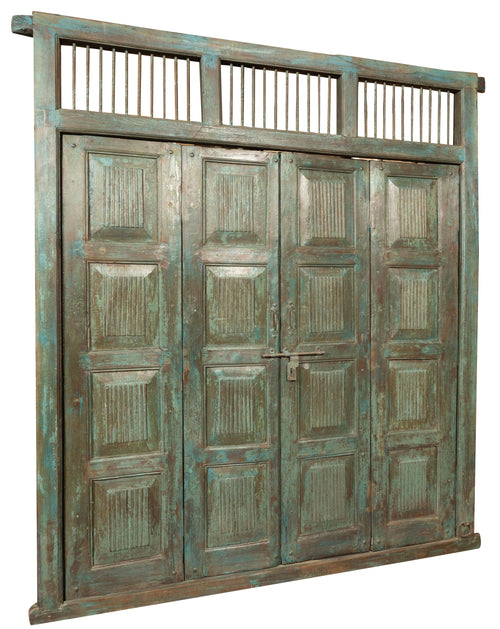 Biscottini Porta portone in legno massello e ferro da interno o da esterno vecchia e antica medievale scorrevole con telaio
