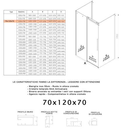 Box Doccia 3 lati Fume porta scorrevole H195 8mm EUCLIDE