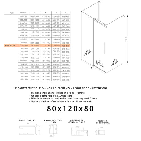 Box Doccia 3 lati Fume porta scorrevole H195 8mm EUCLIDE