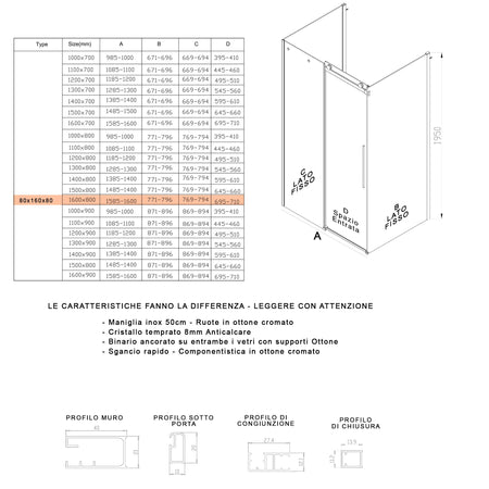 Box Doccia 3 lati Fume porta scorrevole H195 8mm EUCLIDE