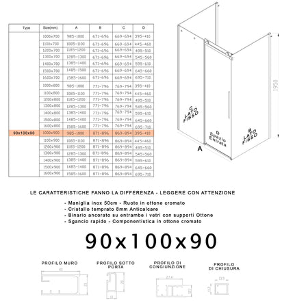 Box Doccia 3 lati Fume porta scorrevole H195 8mm EUCLIDE