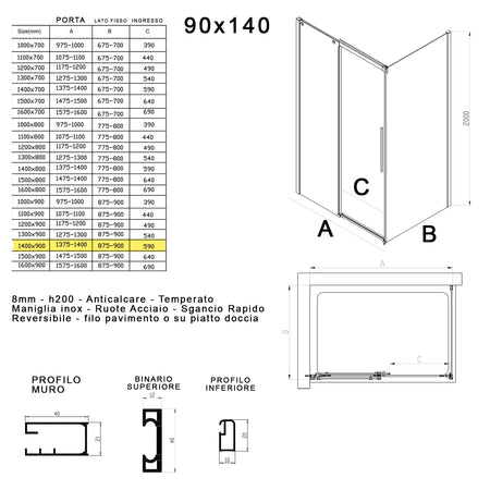 Box doccia due lati in cristallo 8mm H200cm anticalcare TARGET