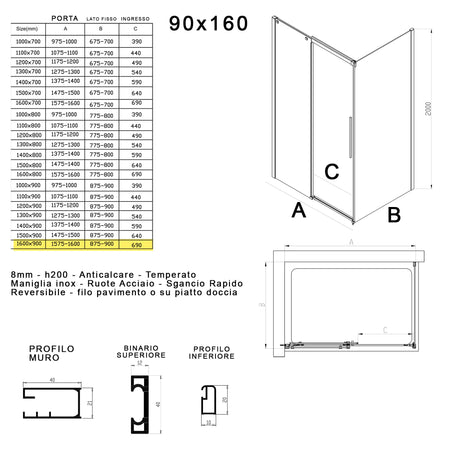 Box doccia due lati in cristallo 8mm H200cm anticalcare TARGET