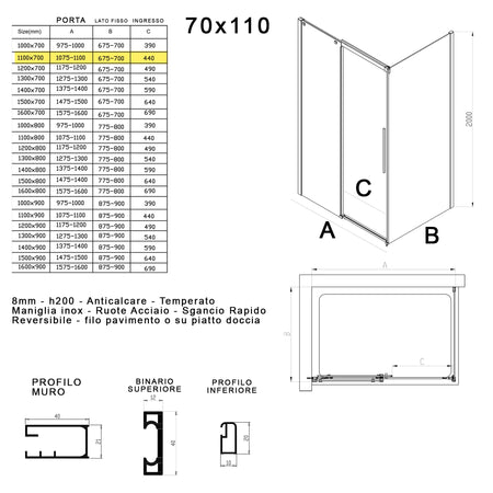Box doccia due lati in cristallo 8mm H200cm anticalcare TARGET