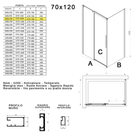 Box doccia due lati in cristallo 8mm H200cm anticalcare TARGET