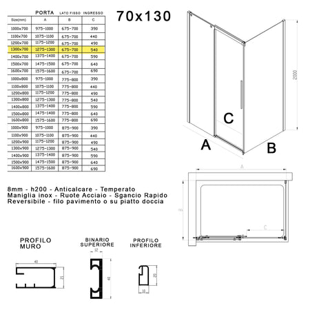 Box doccia due lati in cristallo 8mm H200cm anticalcare TARGET