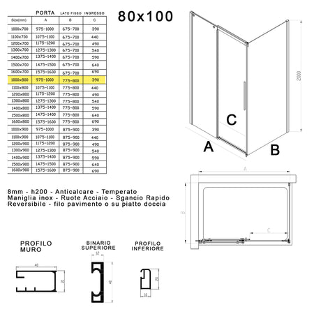 Box doccia due lati in cristallo 8mm H200cm anticalcare TARGET