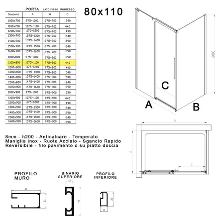 Box doccia due lati in cristallo 8mm H200cm anticalcare TARGET