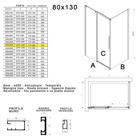 Box doccia due lati in cristallo 8mm H200cm anticalcare TARGET