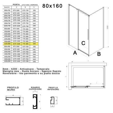 Box doccia due lati in cristallo 8mm H200cm anticalcare TARGET