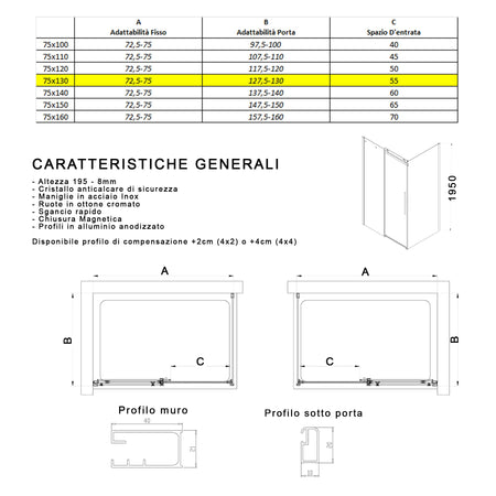 Box Doccia due lati Fume porta scorrevole Senza profili H195 8mm anticalcare EUCLIDE