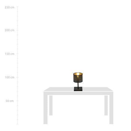 Lampada Da Tavolo 1 Luce Jordan In Acciaio Nero E Paralume A Cilindro Oro