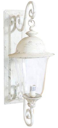 Biscottini Lampada applique a muro elettrificata in ferro battuto finitura bianca anticata L28xPR20xH54,5 cm