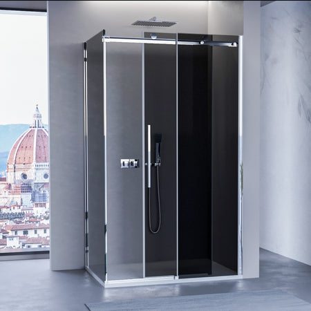 Box Doccia due lati Fume porta scorrevole Senza profili H195 8mm anticalcare EUCLIDE
