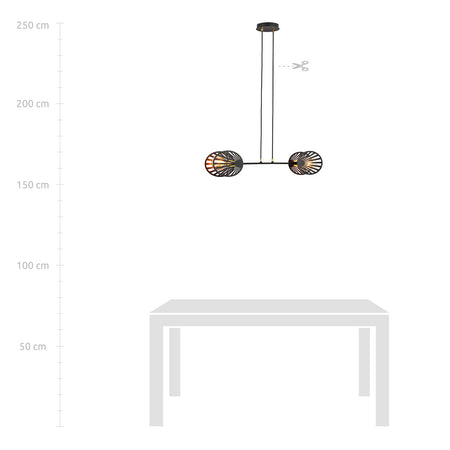 Sospensione Contemporanea 2 Luci Playa In Acciaio Nero E Oro