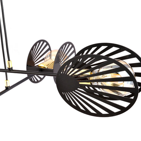Sospensione Contemporanea 4 Luci Playa In Acciaio Nero E Oro