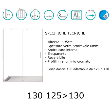 Porta doccia scorrevole trasparente SOFT CLOSE H195cm 6mm TWENTY