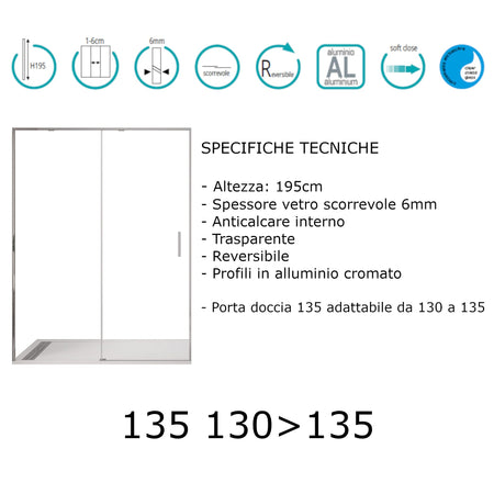 Porta doccia scorrevole trasparente SOFT CLOSE H195cm 6mm TWENTY