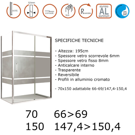 Box doccia angolare scorrevole serigrafato con lato fisso H195cm 8mm AKTUAL FROST