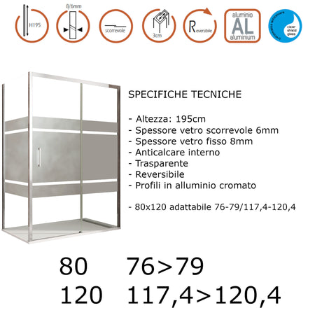 Box doccia angolare scorrevole serigrafato con lato fisso H195cm 8mm AKTUAL FROST