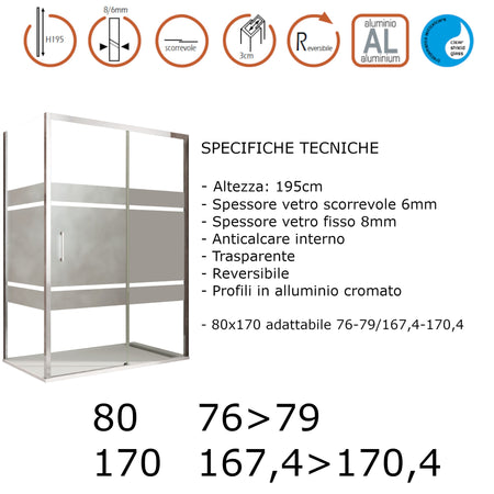 Box doccia angolare scorrevole serigrafato con lato fisso H195cm 8mm AKTUAL FROST