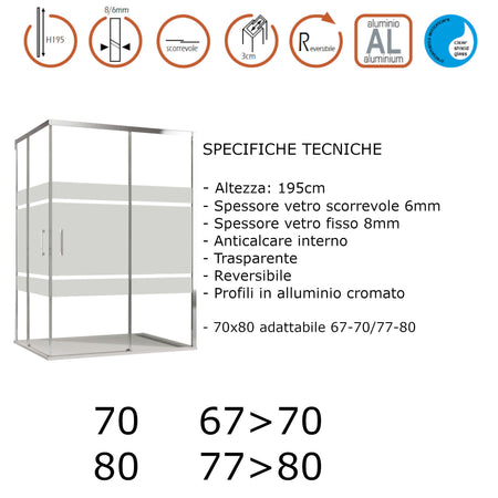 Box doccia angolare 2 lati scorrevoli serigrafato H195cm 8mm AKTUAL FROST