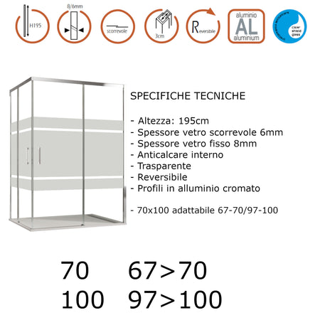 Box doccia angolare 2 lati scorrevoli serigrafato H195cm 8mm AKTUAL FROST