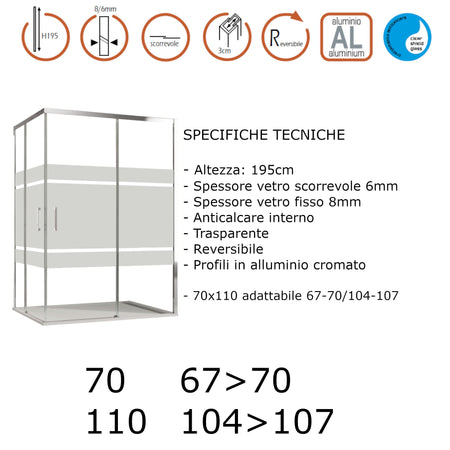 Box doccia angolare 2 lati scorrevoli serigrafato H195cm 8mm AKTUAL FROST